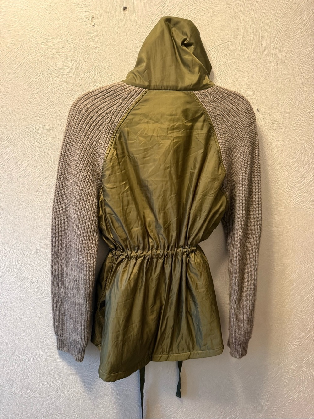 White + Warren Olive Yak Wool Quilted Blend Knit Sleeve Jacket Coat Utility S - Picture 4 of 6